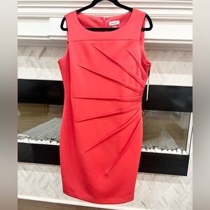 Calvin Klein NEW Bright Fuchsia Coral Pink Midi Scuba Fabric Dress Size 14